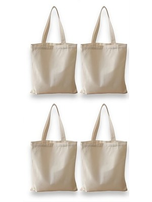 Mutura 4'lü Baskısız Ham Bez Çanta 200 Gr Gabardin Kumaş Örme Kulp Punch ve Boyamaya Uygun