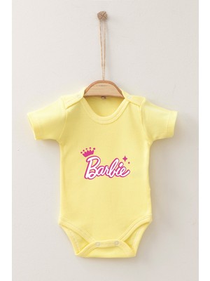 Adabebek Pamuk Organik Barbie Desenli Kısa Kollu Body Badi Bebek Zıbın