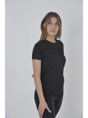 Ceylin Moda  Gögüs Fileli Slim Fit T-Shirt - Siyah