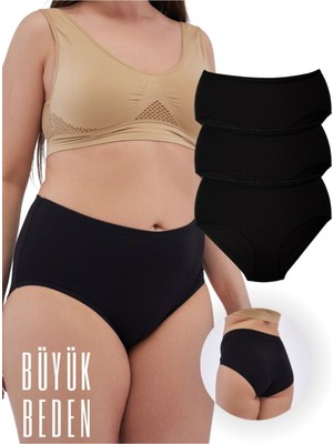 Alya Underwear Kadın Büyük Beden Yüksek Bel Külot Full Brief, 3'lü Paket Siyah