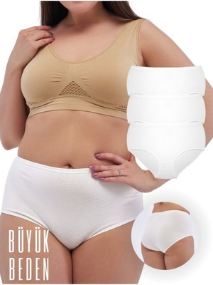 Alya Underwear Kadın Büyük Beden Yüksek Bel Külot Full Brief, 3'lü Paket Beyaz