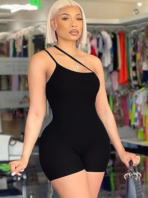 Yezram Kadın Asimetrik Askılı Mini Kaşkorse Bodycon Tulum