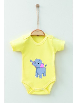 Adabebek Pamuk Organik Fil Desenli Kısa Kollu Badi Bebek Zıbın