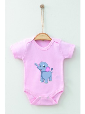 Adabebek Pamuk Organik Fil Desenli Kısa Kollu Badi Bebek Zıbın