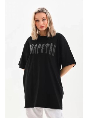 Yezram Unisex Taş Desenli Oversize T-Shirt - Siyah