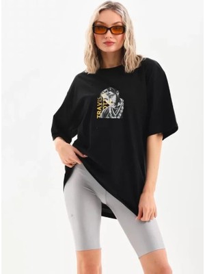 Yezram Unisex Baskılı Oversize T-Shirt - Siyah