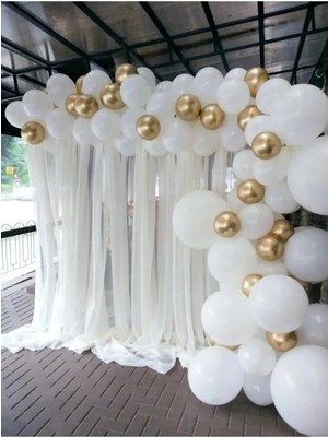 Tinky Winky 50 Adet Balon Beyaz ve Krom Gold Dugun Nisan Soz Arka Plan Resim Organizasyon Set