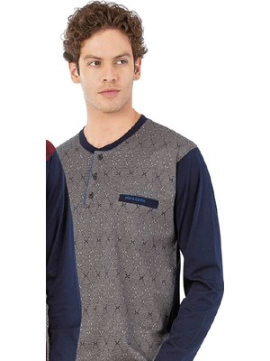 Pierre Cardin 6059 Erkek Uzun Kollu Önden Üç Düğmeli Pijama Takım-Lacivert