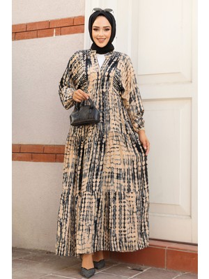Neva Style Desenli Vizon Tesettür Elbise 23584V
