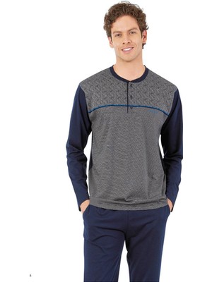Pierre Cardin 6056 Erkek Uzun Kollu Önden Üç Düğmeli Pijama Takım-Lacivert