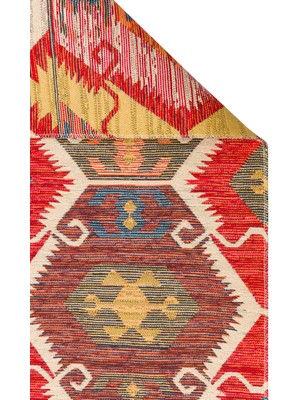 Eko Halı Nomad NMD06 Red Pamuk Ile Üretilen Çift Taraflı Kullanıma Uygun Yıkanabilir Otantik Kilim