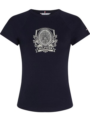 Tommy Hilfiger Kadın Slım Raglan Crest C-Nk Ss T-Shirt-Lacivert