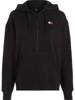 Tommy Hilfiger Kadın Tjw Badge Zıp Thru Hoodıe Ext Sweatshirt-Siyah