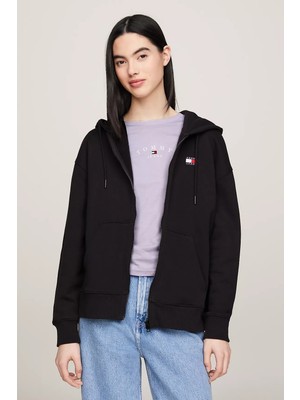 Tommy Hilfiger Kadın Tjw Badge Zıp Thru Hoodıe Ext Sweatshirt-Siyah