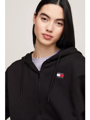 Tommy Hilfiger Kadın Tjw Badge Zıp Thru Hoodıe Ext Sweatshirt-Siyah