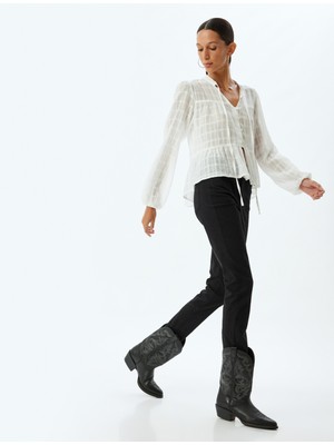 Koton Yüksek Bel Kot Pantolon Skinny Fit Düğmeli Pamuklu - Skinny Push Up Fit Jean