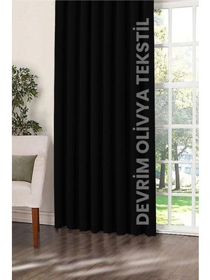 Devrim Çeyiz Tekstil Lüks  Özel Dikim Siyah Blackout Işık Geçirmez Fon Perde Ekstraforlu Karartma Blackout