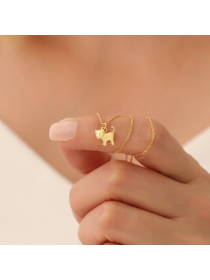 Nox Jewelry 14 Ayar Altın Kaplama Kedi Figürlü Minimal Zincir Gümüş Kolye - CN00343