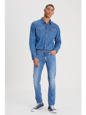 Lee Slim Fit Dar Kesim Normal Bel Dar Paça Luke Mavi Jean Kot Pantolon