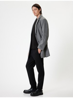 Koton Gri Slim Fit Kaşe Kaban Uzun Kol Cep Detaylı Erkekler İçin Şık Seçim