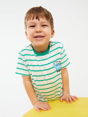 LC Waikiki Lcw Baby Bisiklet Yaka Kısa Kollu Çizgili Erkek Bebek Tişört