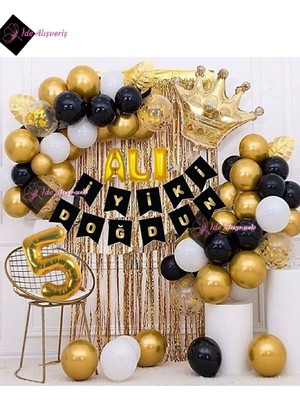 Mg Store 3 Harfli Isim Ve 5 Yaş, Kral Taçlı Balon Zinciri Doğum Günü Seti Iyi Ki Doğdun Doğum Günü Lüks Set