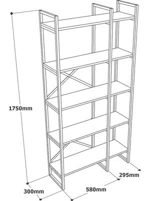 L'occi Concept Arnis Gold Metal Kitaplık 5 Raflı 2 Bölme 175cm Beyaz As4-W