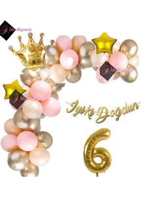 Store 6 Yaş Lüks Doğum Günü Balon Seti Gold Pembe Doğum Günü Parti Süsü