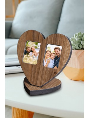 RealWood  Ahşap Kalpli Fotoğraf-Resim Çerçevesi Çift Resimli