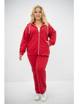 Koza Kadın Büyük Beden Kapüşonlu Cep Detaylı Eşofman Takımı 8139-25