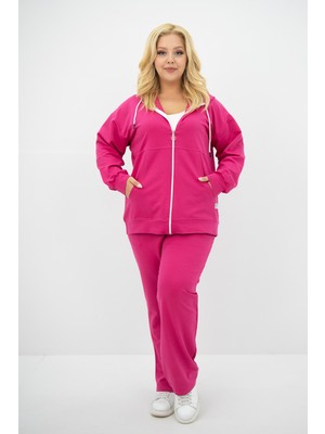 Koza Kadın Büyük Beden Kapüşonlu Cep Detaylı Eşofman Takımı 8139-25