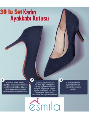 Nidage Plastik Kadın Ayakkabı Saklama Kutusu 30 Lu Set Fenomen 24 + Beyaz