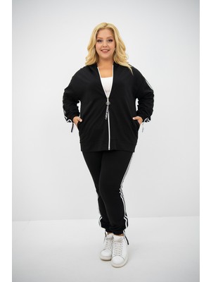 Koza Kadın Büyük Beden Kapüşonlu Baskı Detaylı Eşofman Takımı 8136-25