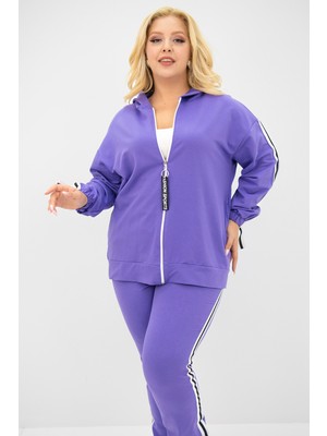 Koza Kadın Büyük Beden Kapüşonlu Baskı Detaylı Eşofman Takımı 8136-25