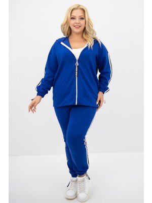 Koza Kadın Kapüşonlu Eşofman Takımı 8136-25 Büyük Beden, İşlevsel Cep ve Lastikli Paçalarla