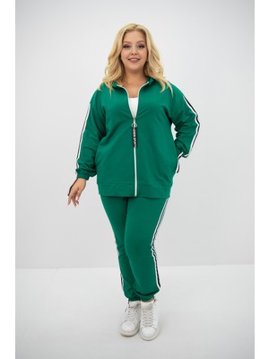 Koza Kadın Büyük Beden Kapüşonlu Baskı Detaylı Eşofman Takımı 8136-25