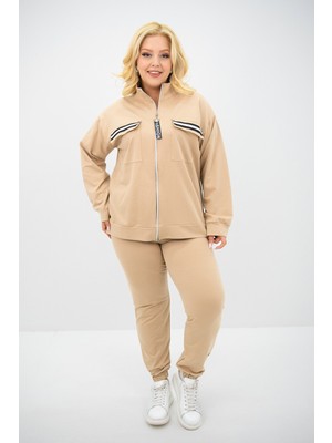 Koza Kadın Büyük Beden Dik Yaka Fermuarlı Eşofman Takımı 8133-25