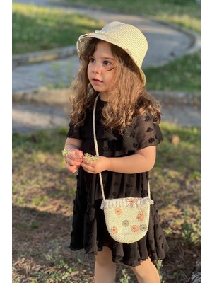 Meqlife Kız Çocuk Bürümcük Astarlı Yazlık Elbise Siyah