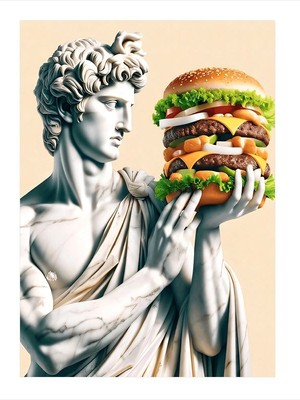 Ekart Hamburger Yiyen Roma Heykeli Art Mdf Poster 18 cm   x  27 cm