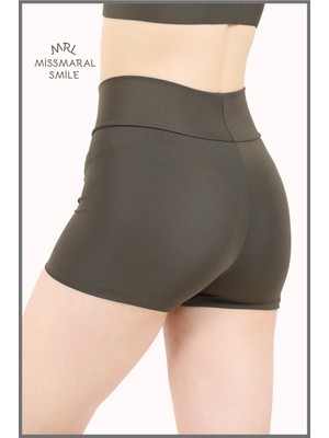 Miss Maral Kadın Haki Mini Şort Boxer Yüksek Bel  Fit Görünüm 11080
