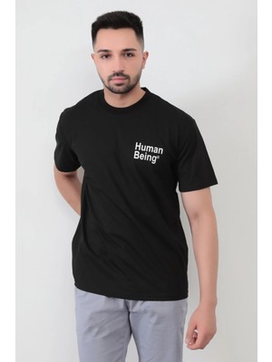 John Borners Siyah Erkek Human Baskılı Regular Kesim T-Shirt