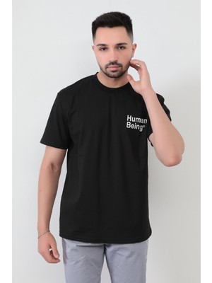 John Borners Siyah Erkek Human Baskılı Regular Kesim T-Shirt