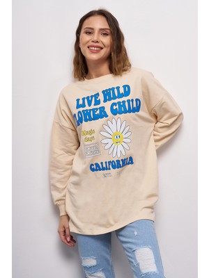 Giysa Kadın Düşük Kol Live Wild Baskılı Sweatshirt