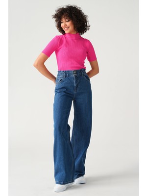 Giysa Kadın Beli Lastikli Wide Leg Jean