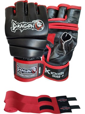 DragonDo Kicker MMA Eldiveni Kick Boks Muay Thai 30253 ve Whiteface 2 Li Set Kaliteli Suni Deri