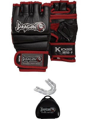 DragonDo Kicker MMA Eldiveni ve Dişlik Seti Dayanıklı PU Deri Malzeme ile Kickboks ve Boks için Konforlu