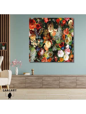 Gaagart Tekli Kare Kanvas Salon Tablosu Karmaşık Renkte Çiçekler
