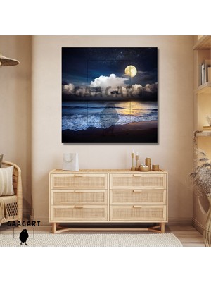 Gaagart Tekli Kare Kanvas Tablo Dolunay ve Deniz Kıyısı Manzara