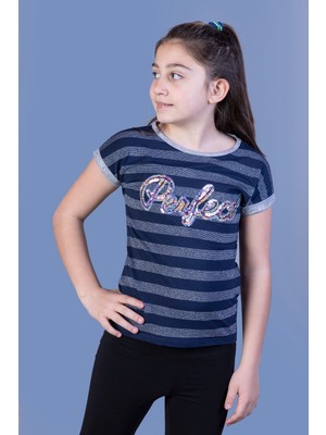 Toontoy Kız Çocuk Perfect Nakışlı Kolları Inci Detaylı Tişört