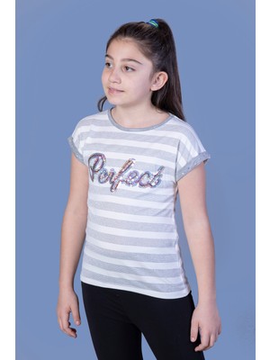 Toontoy Kız Çocuk Perfect Nakışlı Kolları Inci Detaylı Tişört
